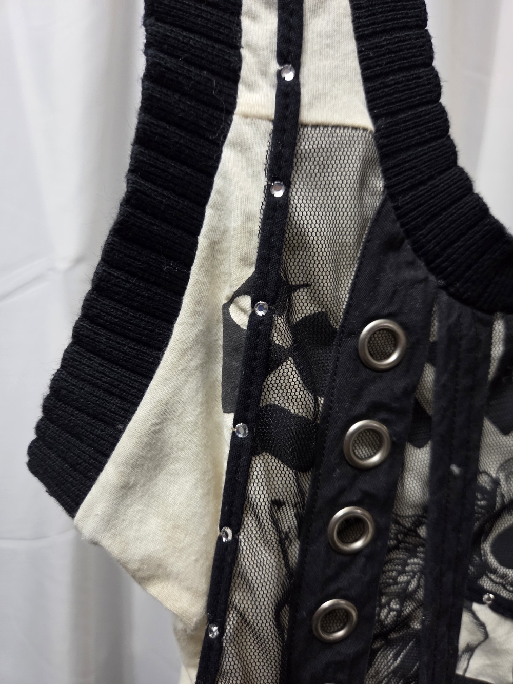 VTG 2000s Salvage Skull Mesh Detail Tunic Mini Dress - M - Picture 5 of 9